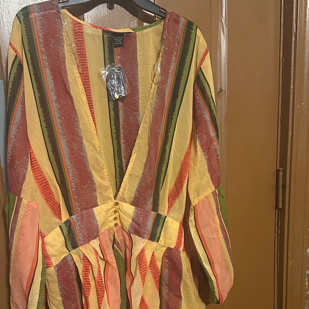 Ashley Stewart Multicolor Striped High/Low Blouse